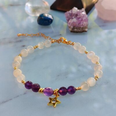 Bijou Améthyste et Pierre de Lune breloque Etoile Gold Filled 14k