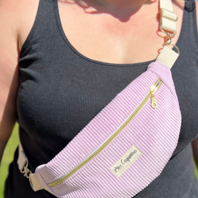 Sac banane en velours cotelé - parme fait main