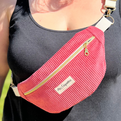 Sac banane en velours cotelé - corail fait main