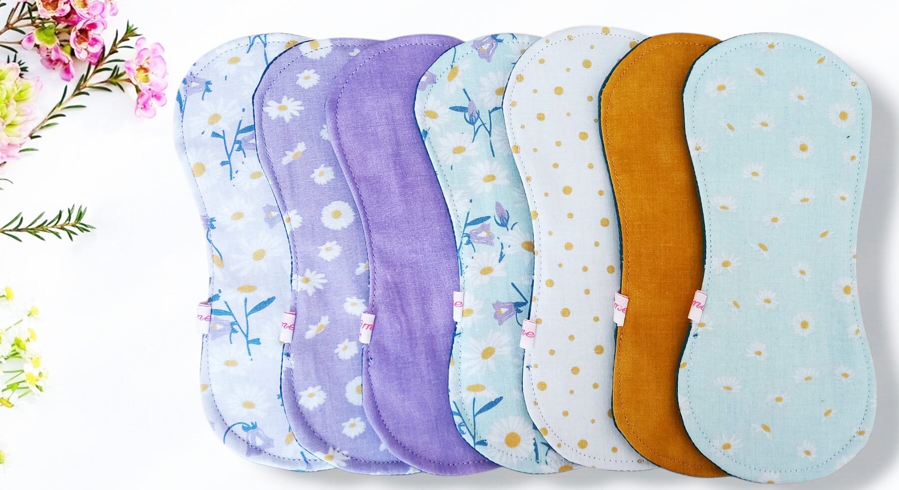 Pack 7 serviettes hygiéniques lavables sans ailettes DAISY (S/ Flux normaux jour et nuit) - serviettes menstruelles lavables - serviettes hygiéniques alternatives - Zéro déchet - shl - serviettes périodiques