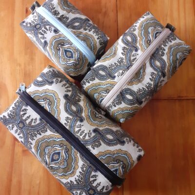 Trousse de toilette gigognes vert kaki en coton recyclé