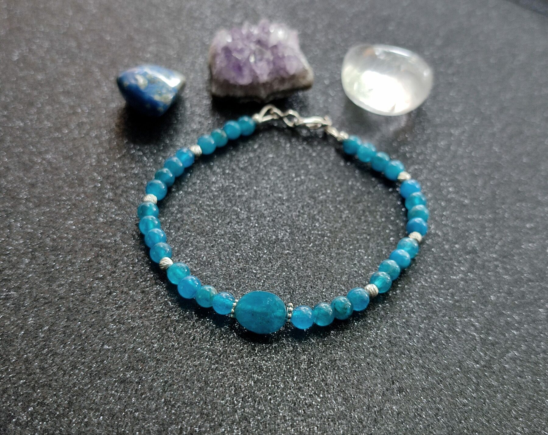 Bracelet en perles d' Apatite bleu et argent 925 – Image 2