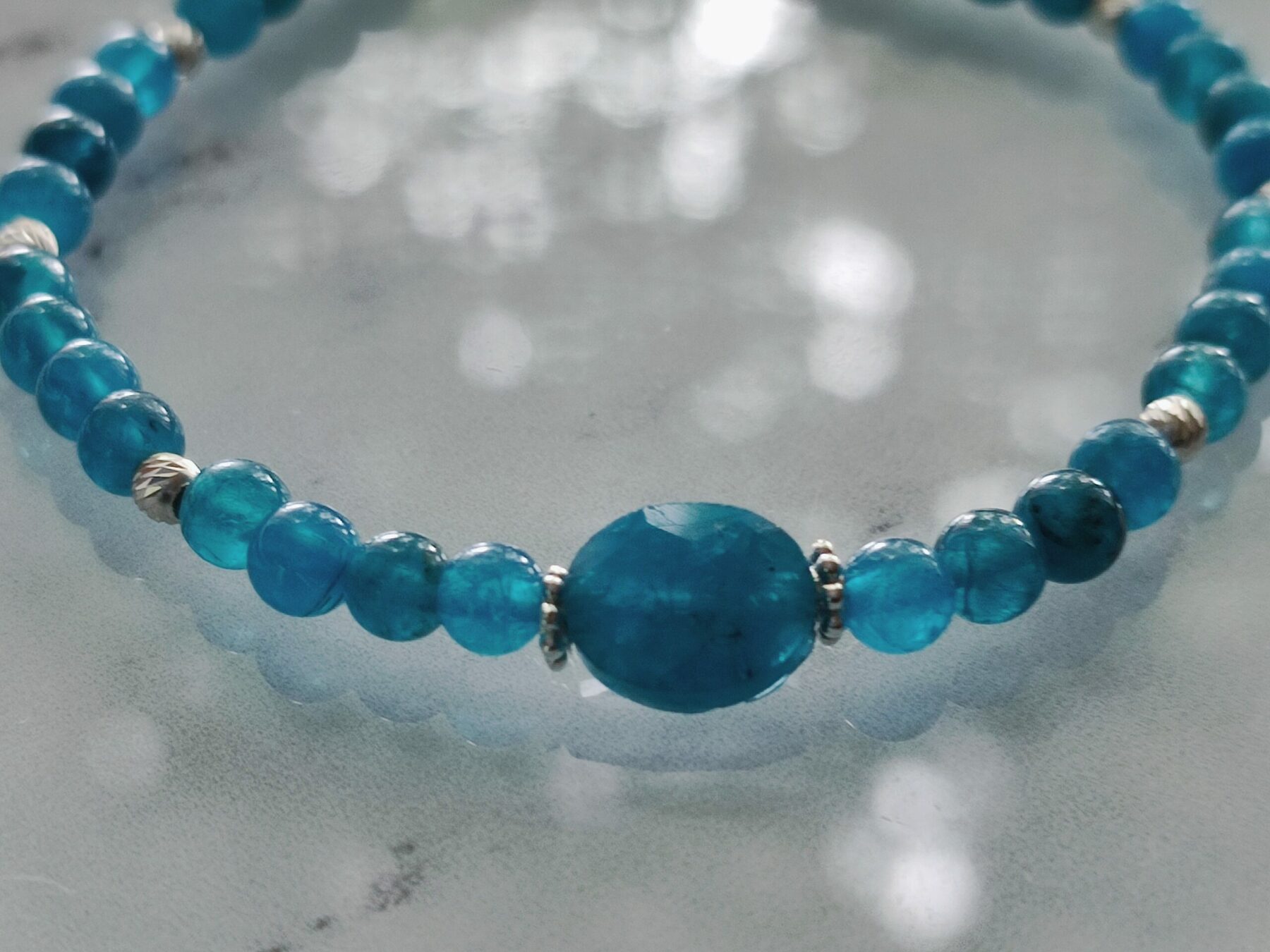 Bracelet en perles d' Apatite bleu et argent 925 – Image 3