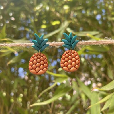 Boucles d’oreilles « Ananas » en pâte polymère, orange doré