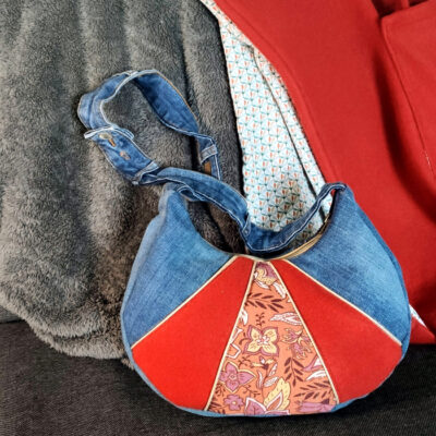 Sac en jean recyclé et lainage rouille, face avant
