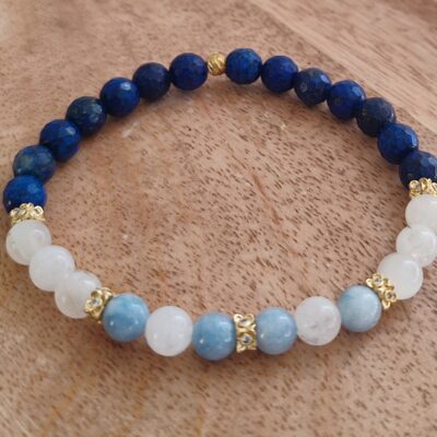 bracelet en perles de lapis lazuli, larimar et pierre de lune