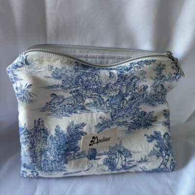 Pochette plate coton motif toile de jouy