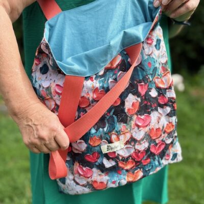 Tote Bag réversible en lin coeurs peints