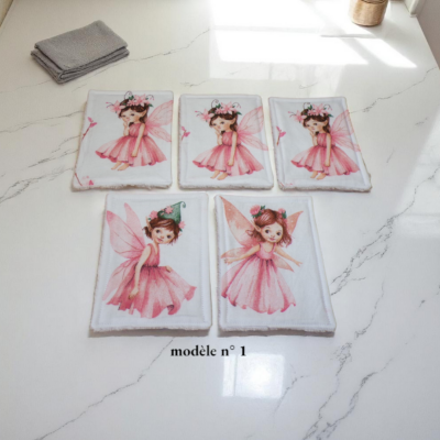 Lot de 5 grandes lingettes, débarbouillettes enfant et bébé coton doublé bambou toute douce