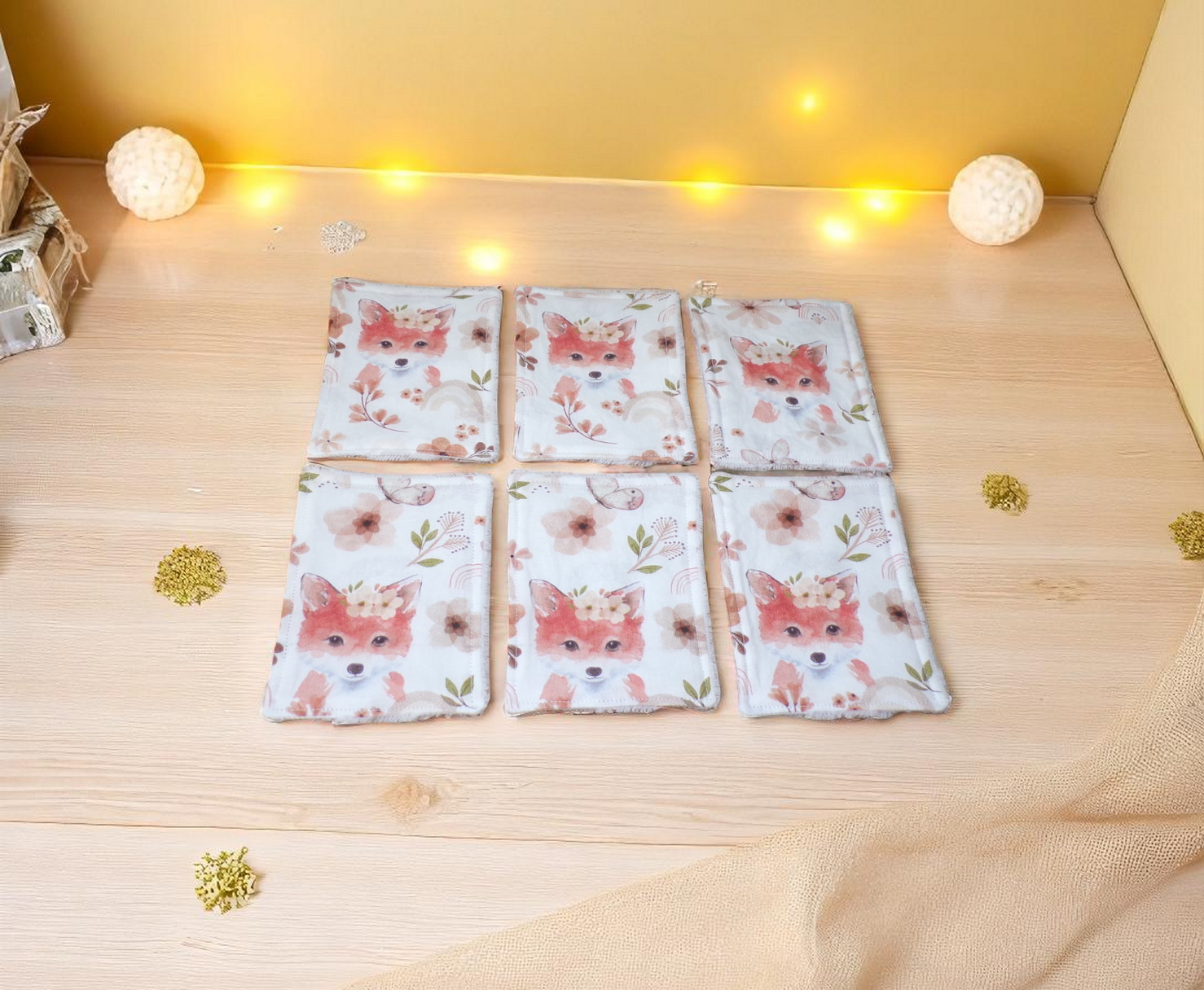 6 Débarbouillettes, grandes lingettes, enfant et bébé coton doublé bambou toute douce – Image 2