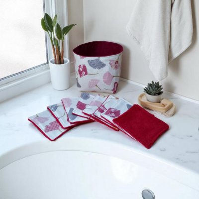 Panière et 8 lingettes lavables en éponge de bambou et coton certifié Oekotex, modèles au choix