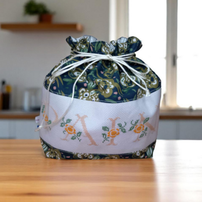 Sac à pain brodé main, modèle unique, intérieur coton bio, modèle Élodie