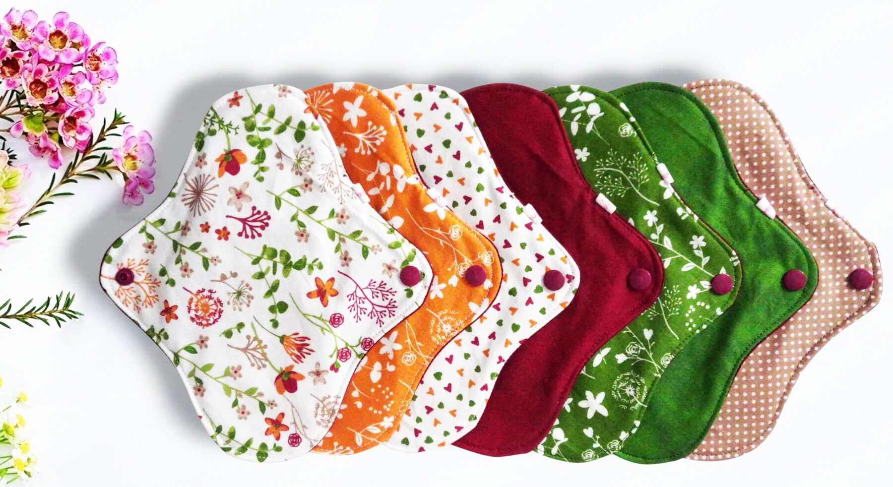 Pack 7 serviettes hygiéniques lavables FLEURS DES CHAMPS (S / Flux normaux) - serviettes menstruelles lavables - serviettes menstruelles lavables - Zéro déchet - shl - serviettes périodiques