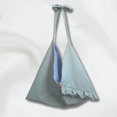 Sac origami rayonnante bi-matière pied-de-poule vert + mauve