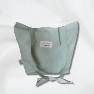 Sac tote bag confiante bi-matière vert clair + motif floral blanc