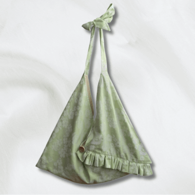 Sac origami rayonnante bi-matière motif floral vert + vichy jaune