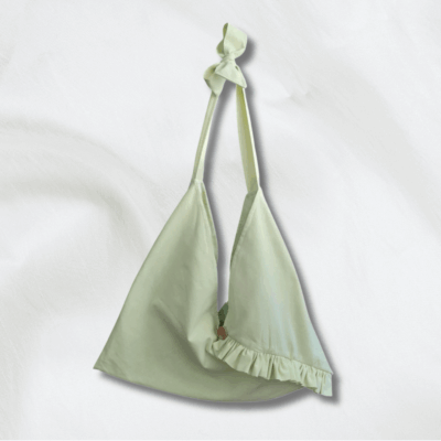 Sac origami rayonnante bi-matière jaune anis + motif floral vert