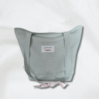 Sac tote bag confiante bi-matière vert rayé + rose à carreaux