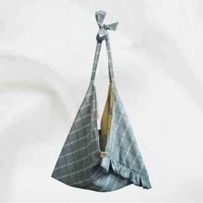 Sac origami rayonnante bi-matière gris à carreaux + jaune moutarde floral