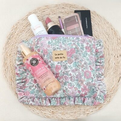 Trousse froufrou fleur stary rose
