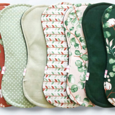 Pack 7 serviettes hygiéniques lavables sans ailettes EUCALYPTUS - (S/ Flux normaux jour et nuit) - serviettes menstruelles lavables - serviettes hygiéniques alternatives - Zéro déchet - shl - serviettes périodiques