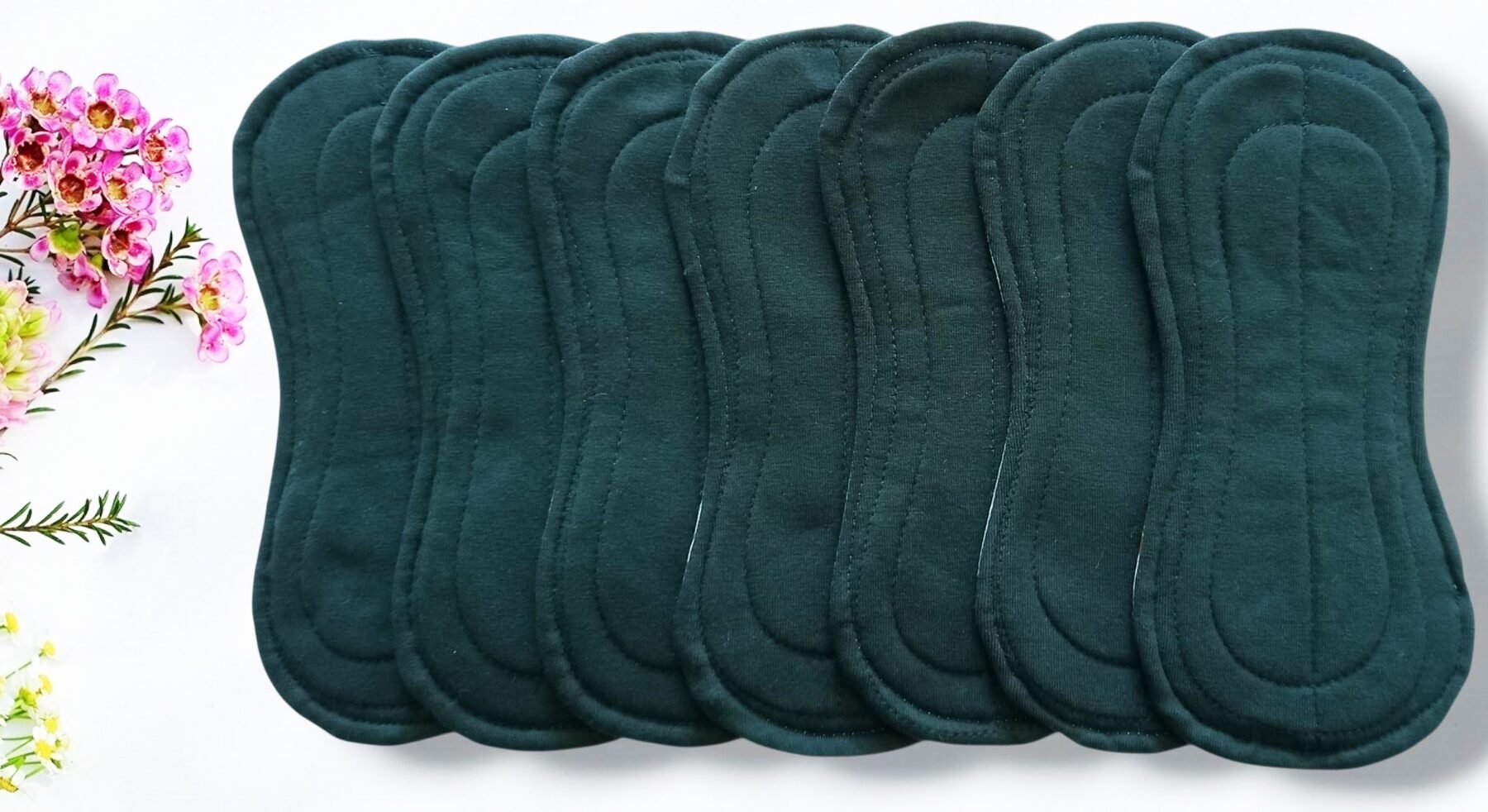 Pack 7 serviettes hygiéniques lavables sans ailettes EUCALYPTUS - (S/ Flux normaux jour et nuit) - serviettes menstruelles lavables - serviettes hygiéniques alternatives - Zéro déchet - shl - serviettes périodiques