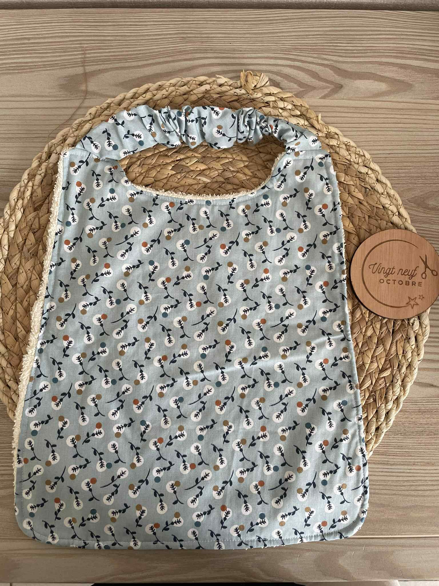 Bavoir maternelle - FEUILLAGES BLEUS