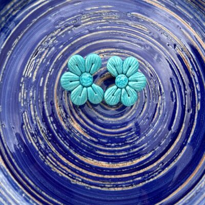 Boucles d’oreilles « Les Floralies 1 » en pâte polymère, turquoise