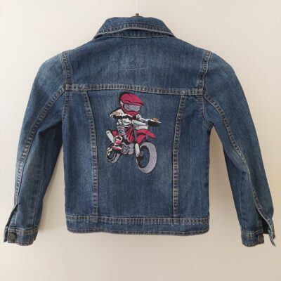 Veste jean customisée moto cross 8 ans