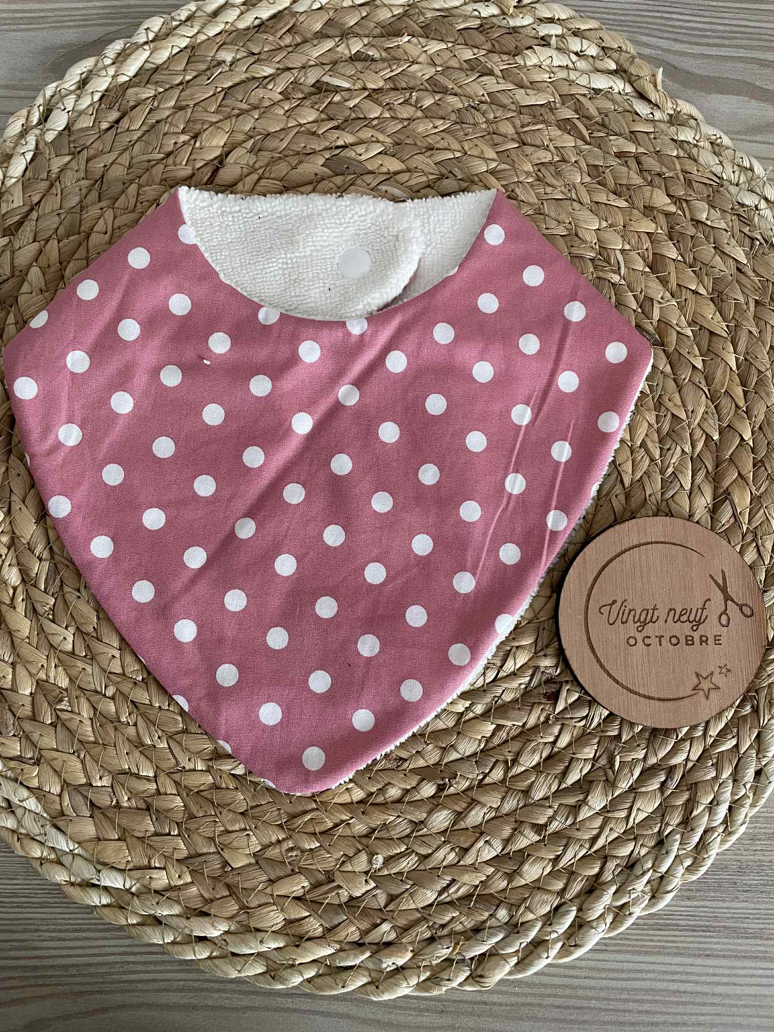 Bavoir bandana - POIS ROSE