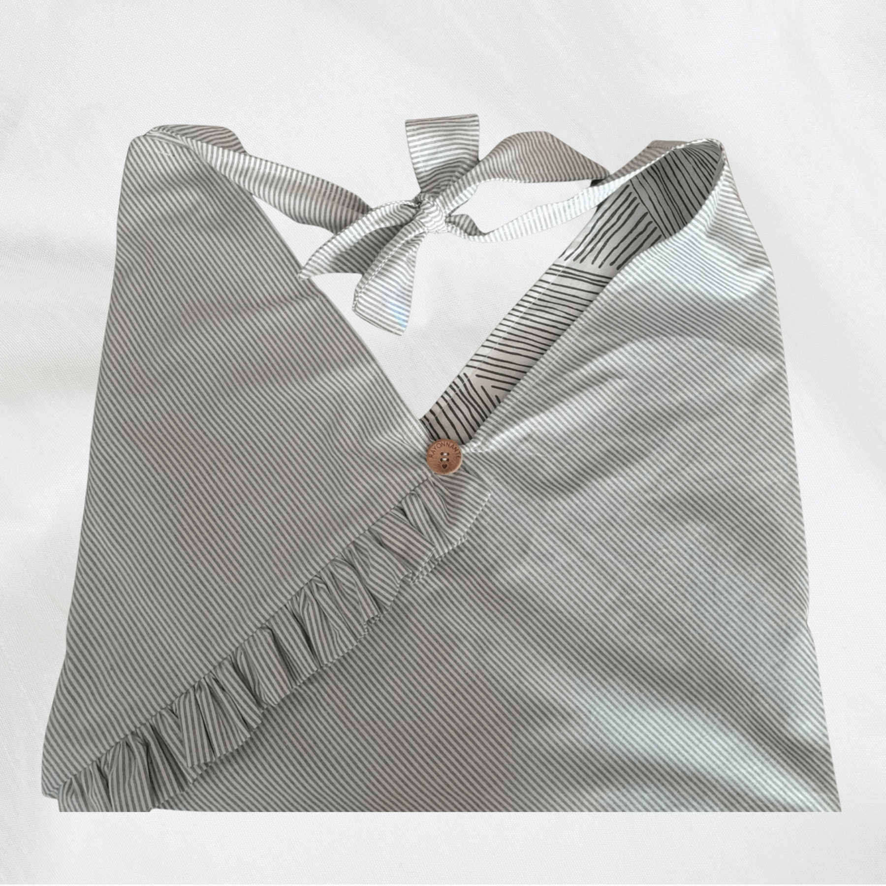 Sac origami rayonnante bi-matière gris à rayures + noir à rayures – Image 2