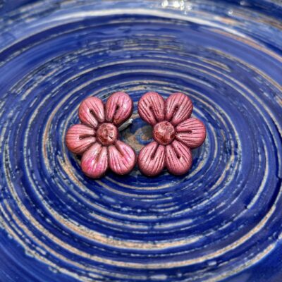 Boucles d’oreilles « Les floralies 1 » en pâte polymère, bordeaux