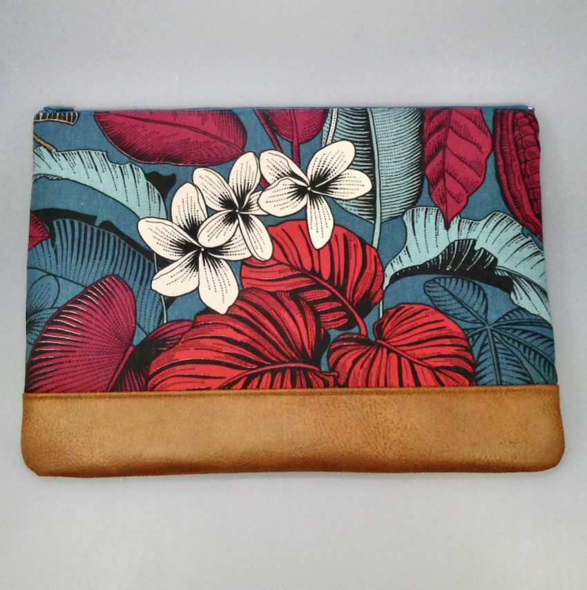 Housse, pochette ordinateur portable tissus coton bleu à grandes fleurs – Image 2