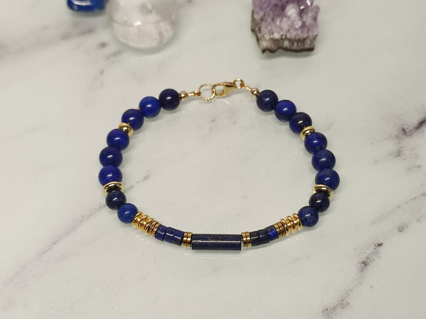 Bracelet Lapis Lazuli & Hématite – Bijou Femme Gold Filled – Image 2