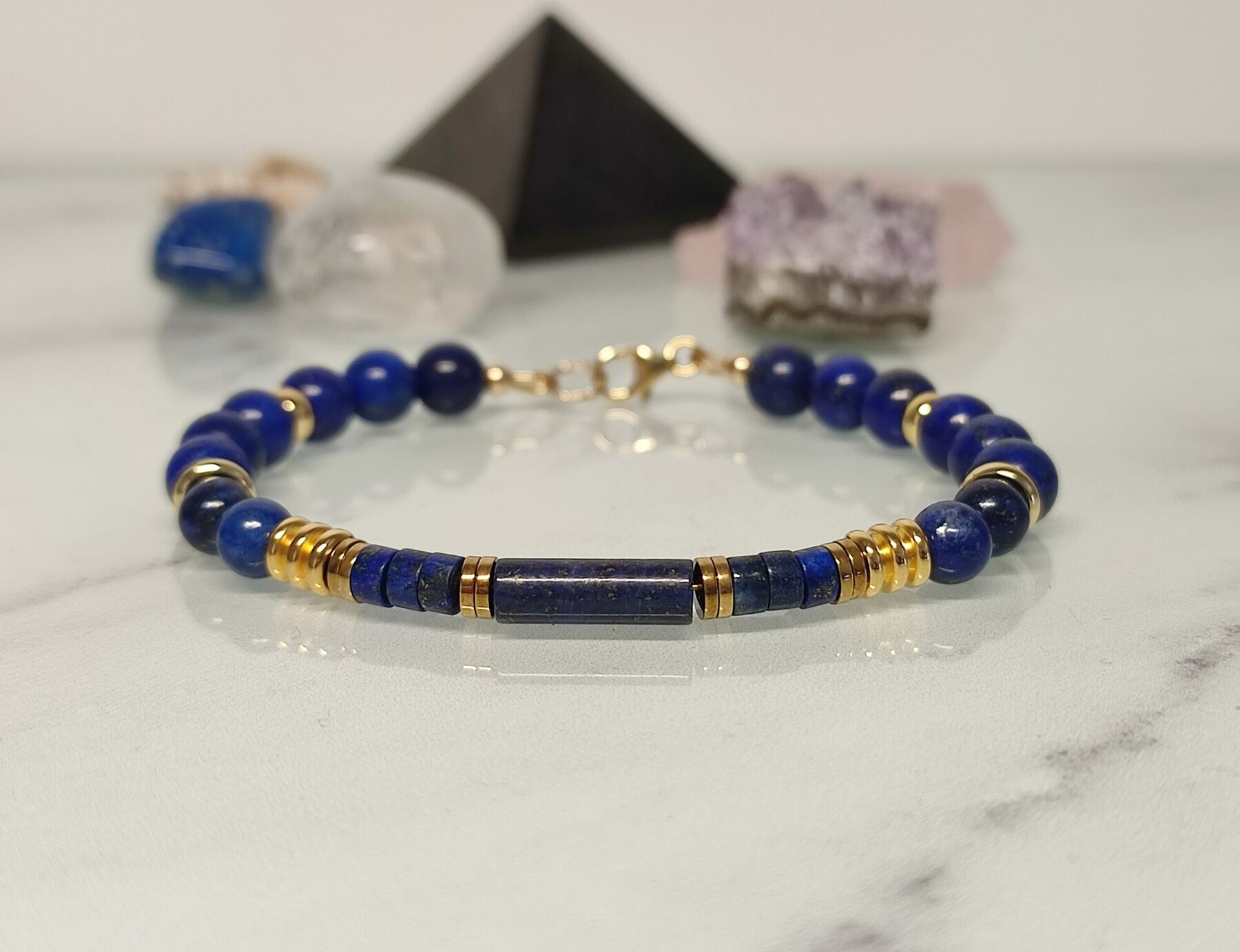 Bracelet Lapis Lazuli & Hématite – Bijou Femme Gold Filled