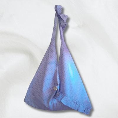 Sac origami rayonnante bi-matière pois mauve + rayures colorées