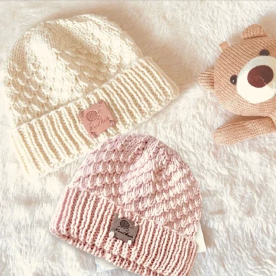 Bonnet bebe fait main en laine mérinos- 2 coloris