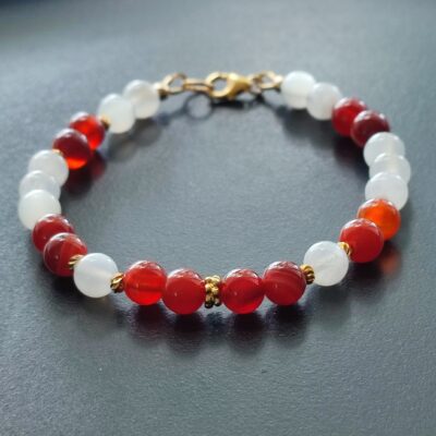 Bracelet pierre de lune et cornaline sur gold filled ( plaqué or ++)