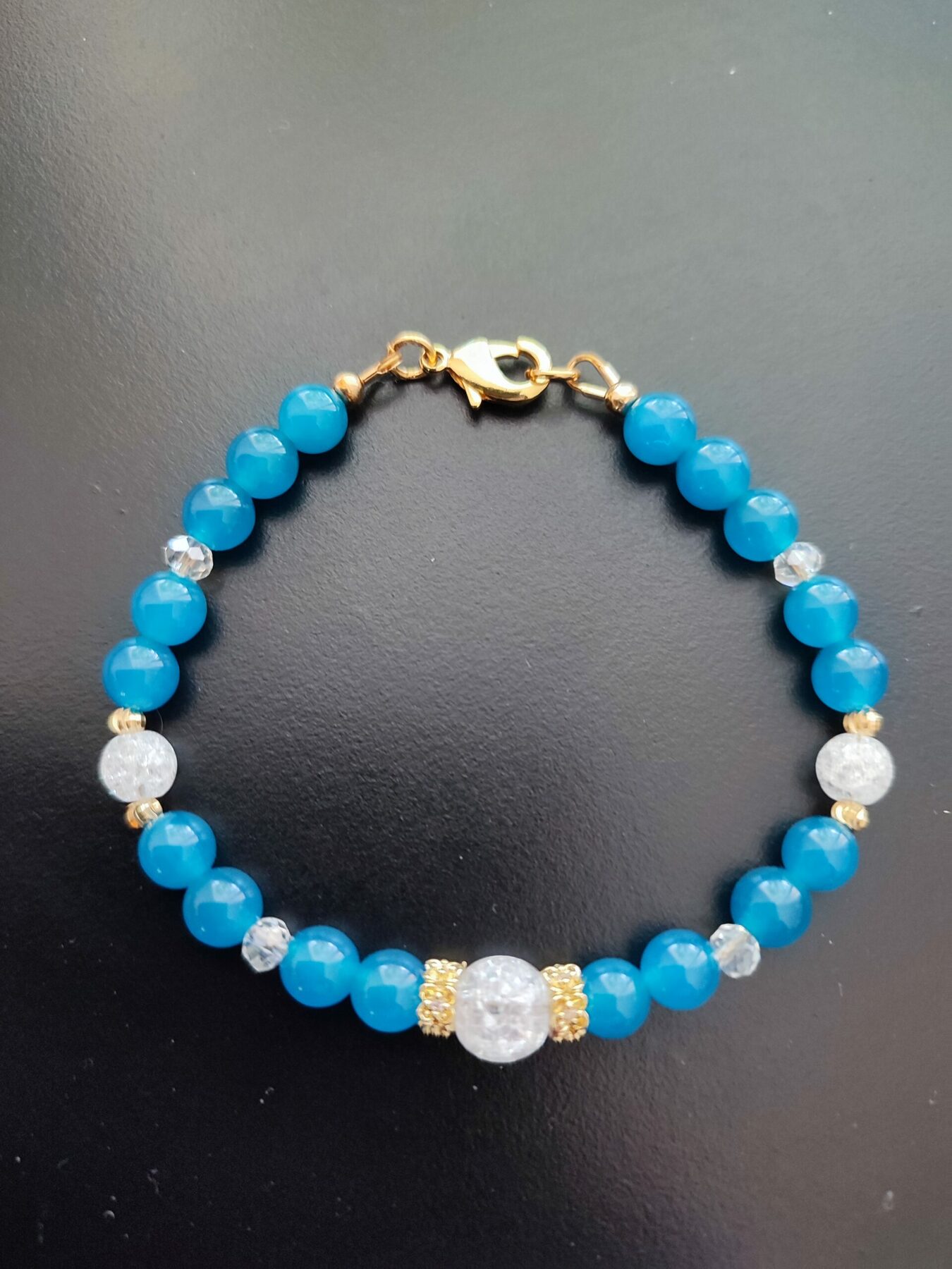 Bracelet Agate bleue, cristal de Roche craquelé et cristal sur gold filled (Copie) – Image 4