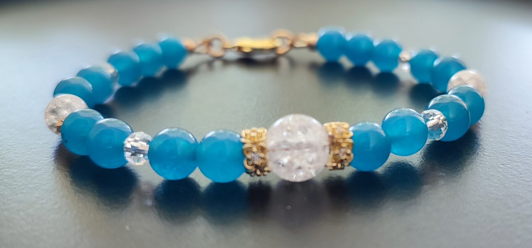 Bracelet Agate bleue, cristal de Roche craquelé et cristal sur gold filled (Copie)