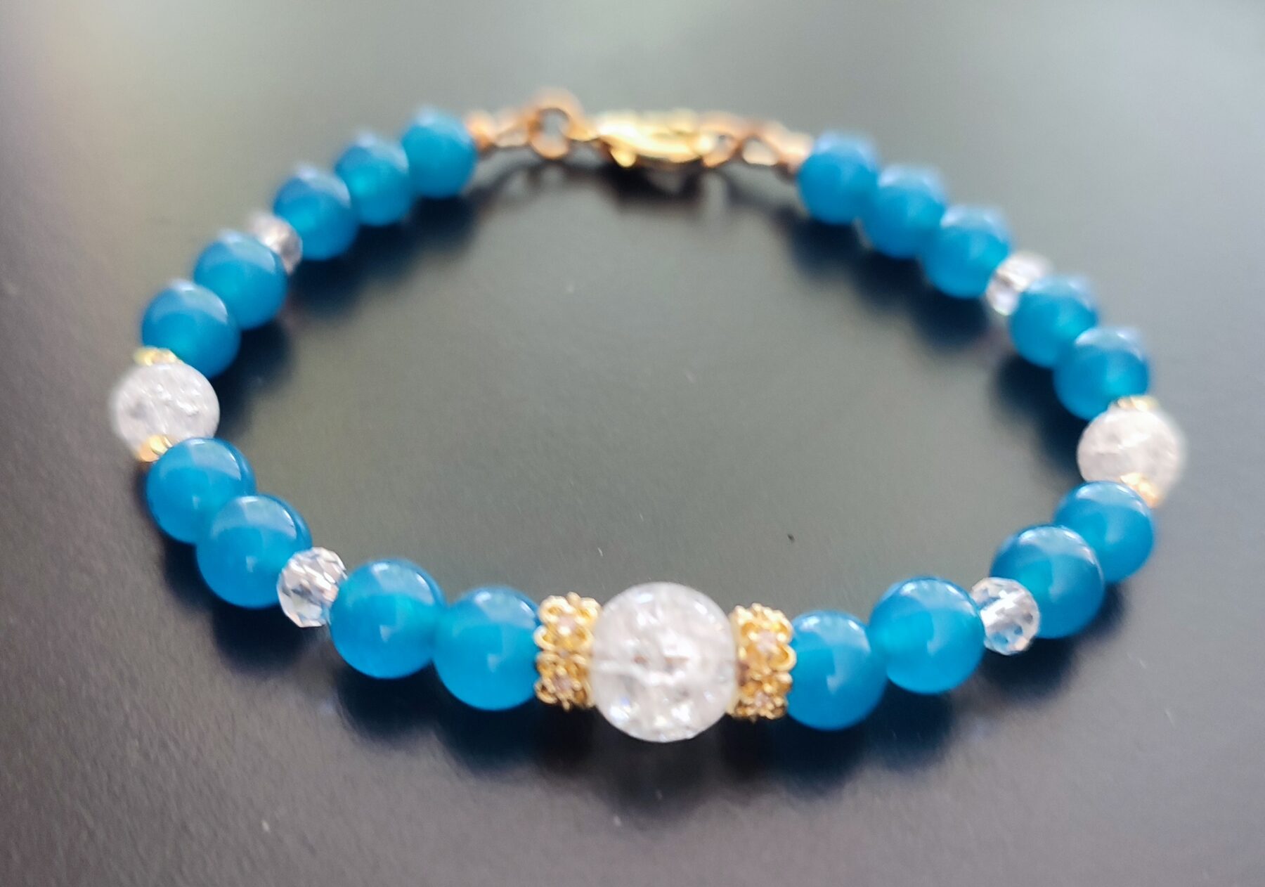 Bracelet Agate bleue, cristal de Roche craquelé et cristal sur gold filled (Copie) – Image 3
