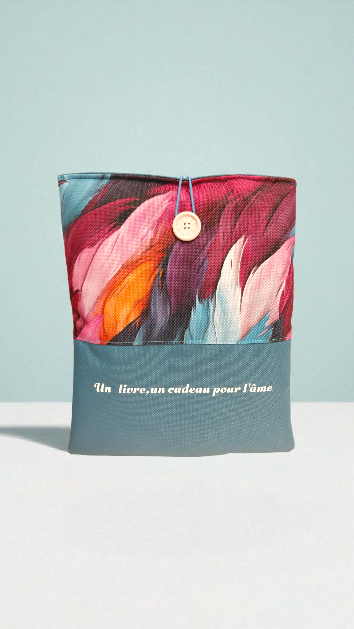 Pochette protège-livres, tablettes et liseuses molletonnée – tissu imperméable motif plumes – Image 2