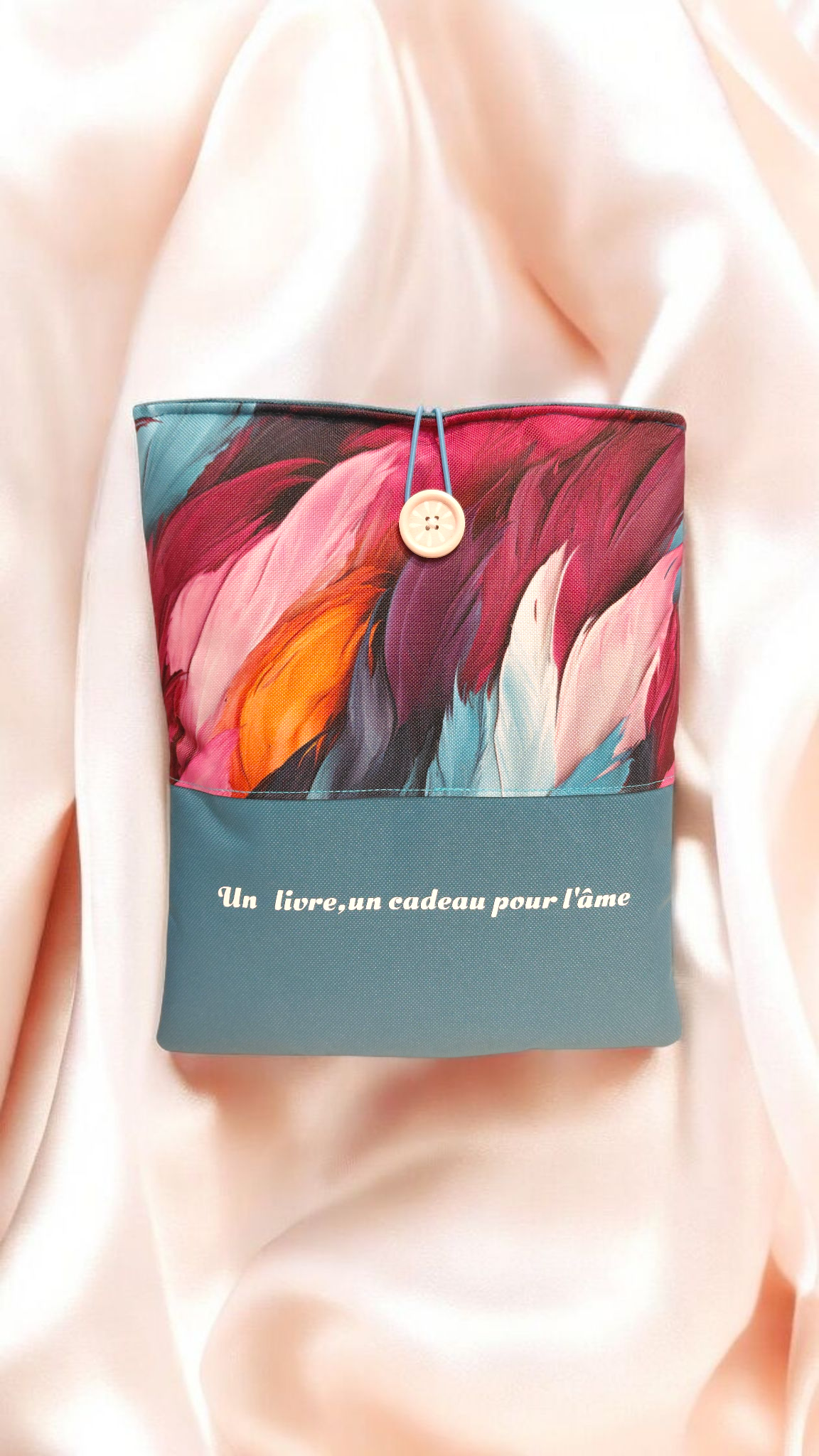 Pochette protège-livres, tablettes et liseuses molletonnée – tissu imperméable motif plumes