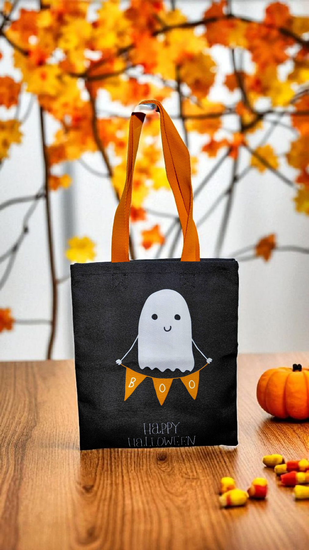 Tote-bag Halloween en toile Canvas fait main – Motif fantômes "Boo & Trick or Treat" – Image 4