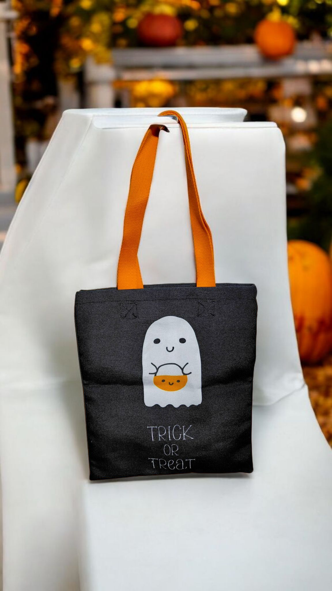 Tote-bag Halloween en toile Canvas fait main – Motif fantômes "Boo & Trick or Treat" – Image 2