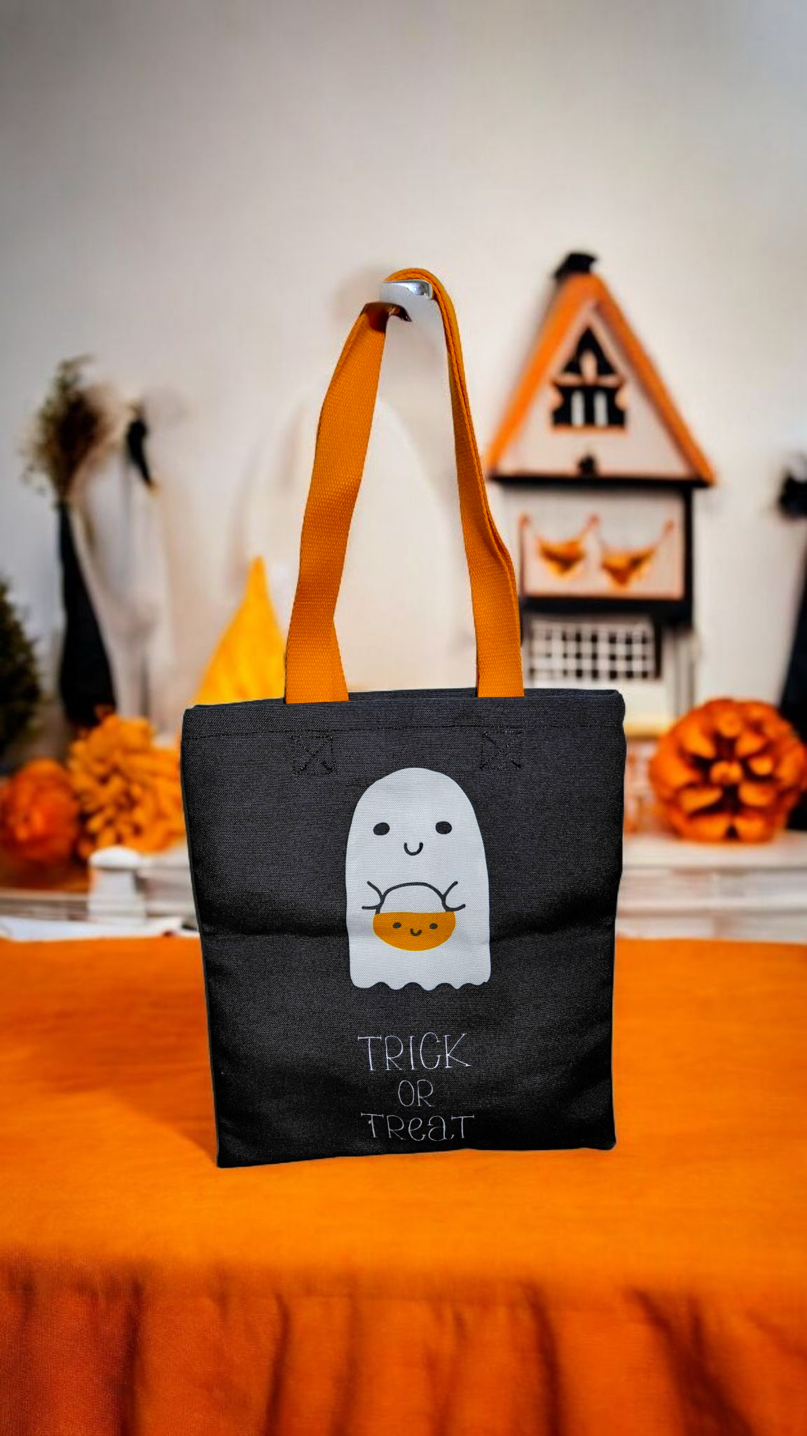Tote-bag Halloween en toile Canvas fait main – Motif fantômes "Boo & Trick or Treat" – Image 3