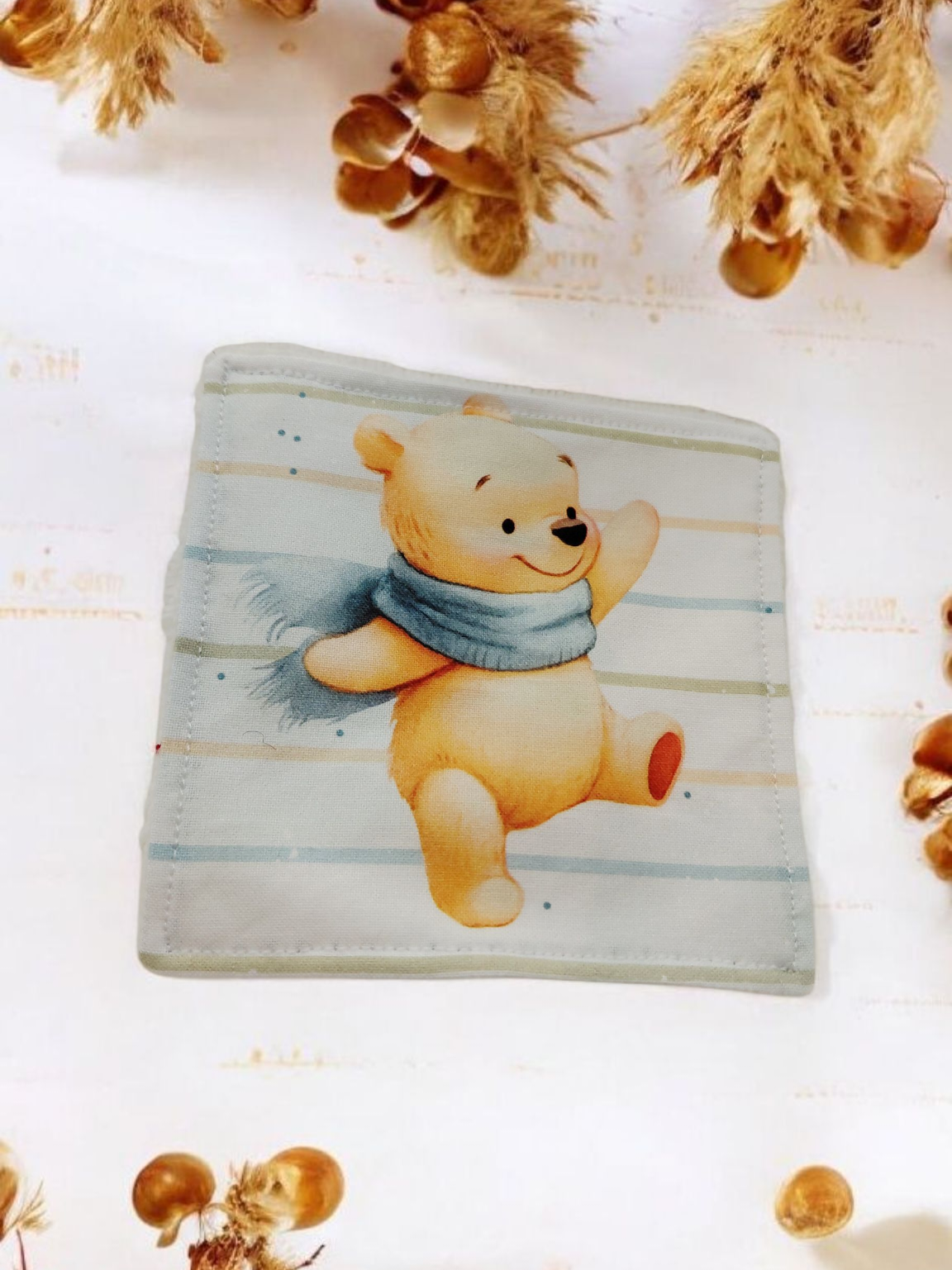 Lot de 4 lingettes lavables bébé – motif Ourson pars en voyage – Image 2