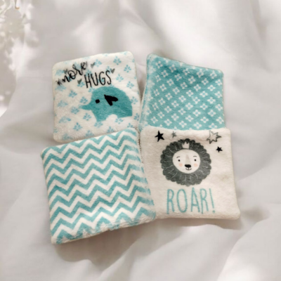 Lot de 4 lingettes lavables pour bébé – Fait main, double face
