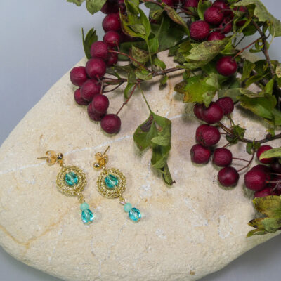 Boucles d'oreilles au crochet et perles en verre bleu turquoise, Saturne