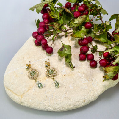 Boucles d'oreilles au crochet et perles en verre vert, Saturne